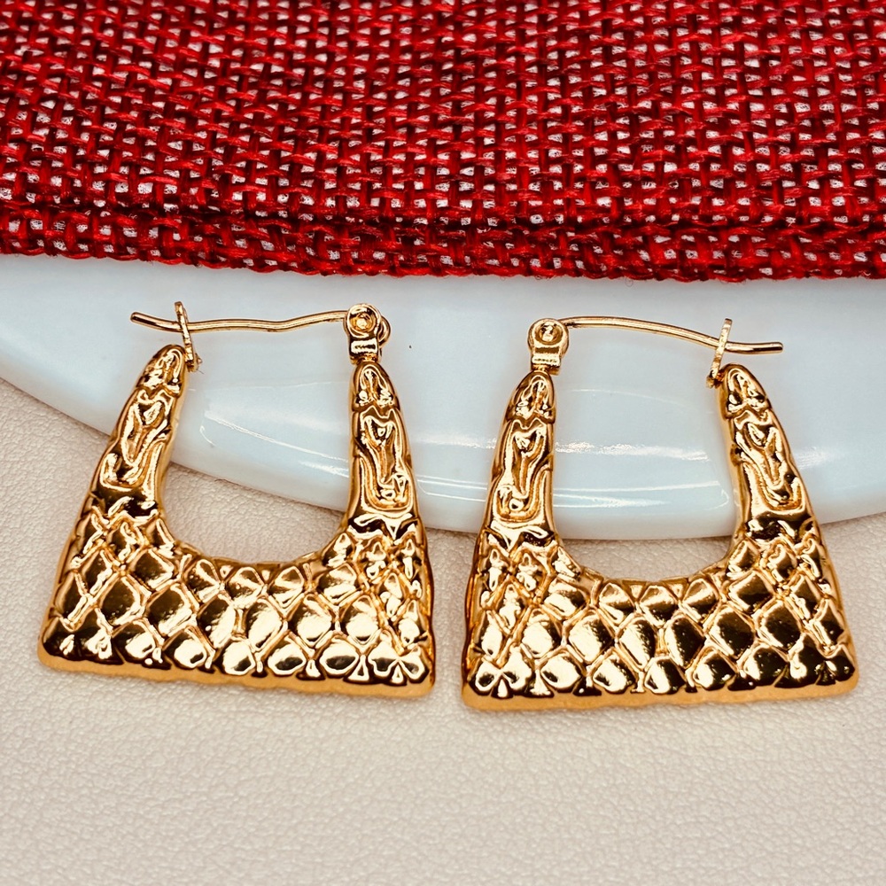 Gold Minimalist Geometric Textured Hoop Earrings
